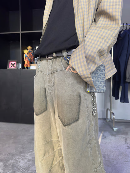 Washed Green Curved Leg Denim Jeans WN22951