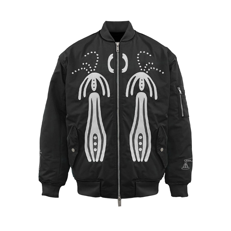 Double Zipper Graphic Design Padded Jacket WN18923