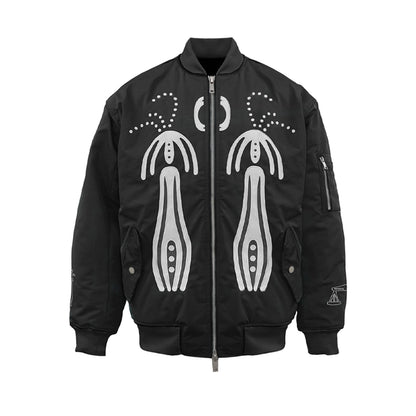 Double Zipper Graphic Design Padded Jacket WN18923