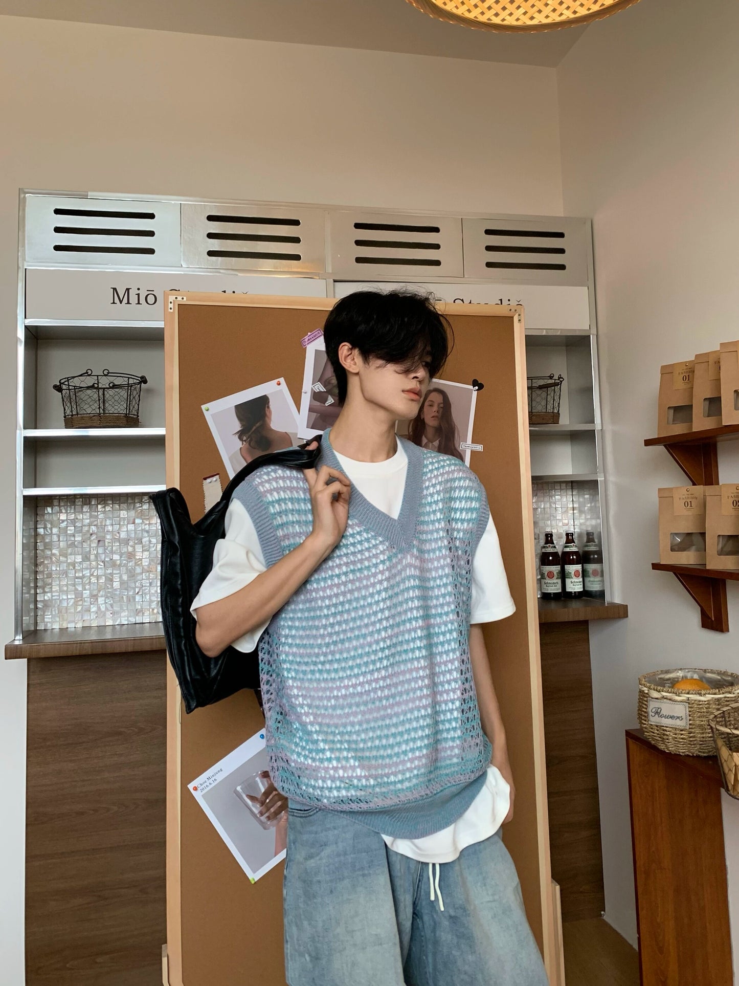 Gradient Hollow Knit Vest WN19868