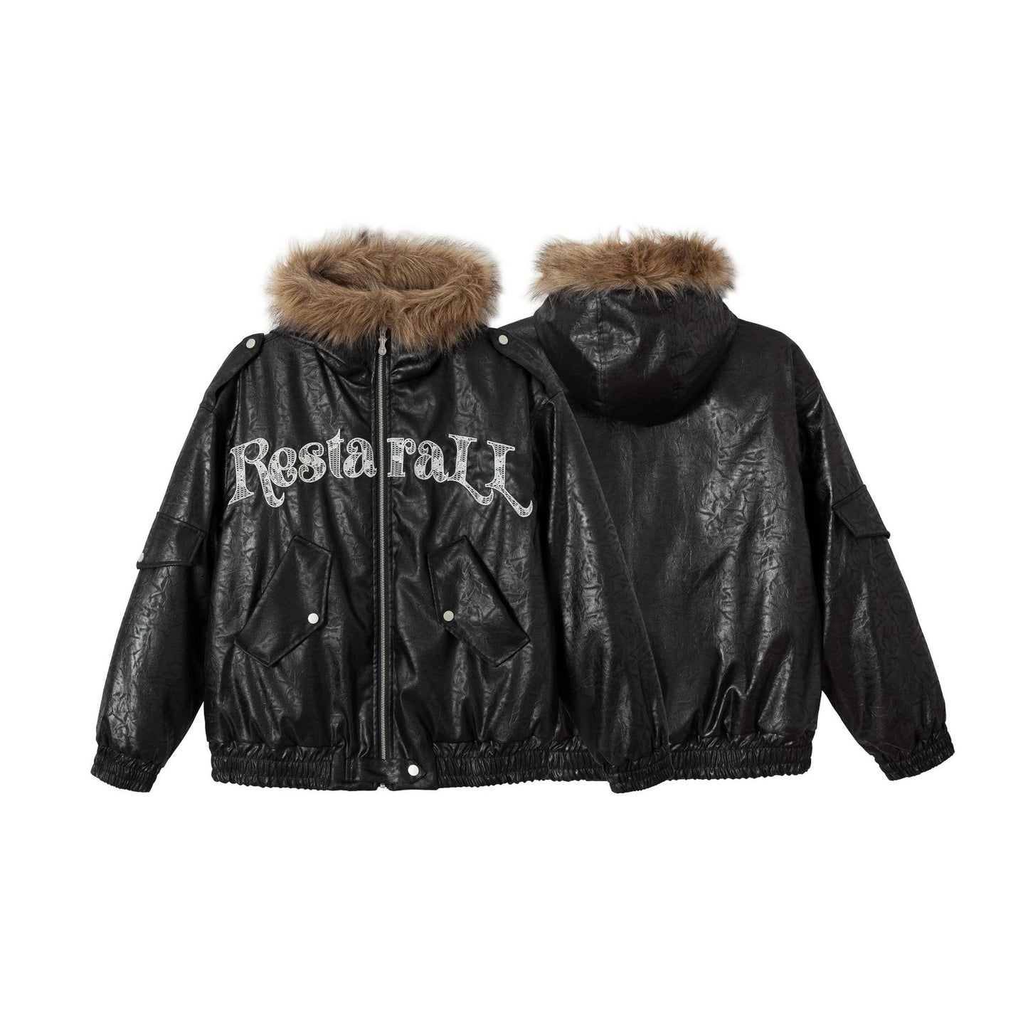 PU Leather Fake Fur Collar Puffer Jacket WN11285