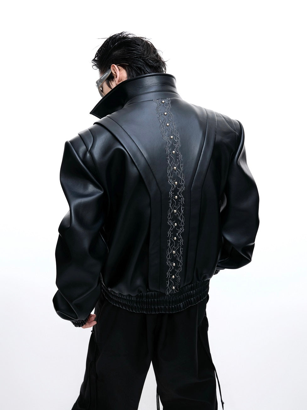 Vine Embroidery PU Leather Jacket WN20543