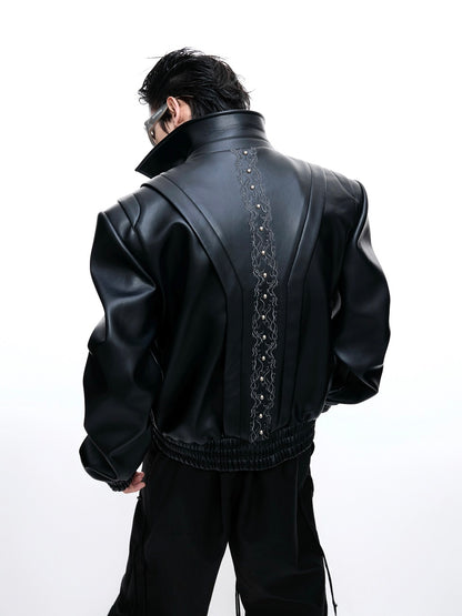 Vine Embroidery PU Leather Jacket WN20543