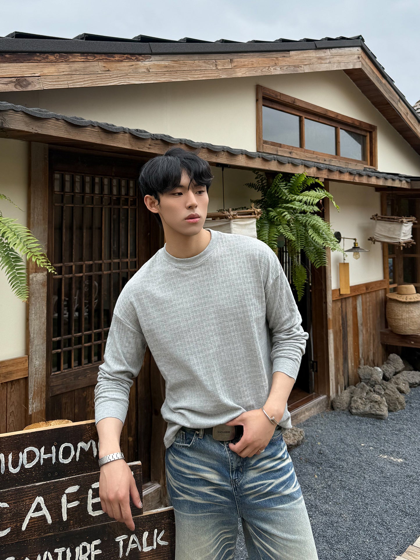 Rib Texture Long Sleeve T-Shirt WN24921