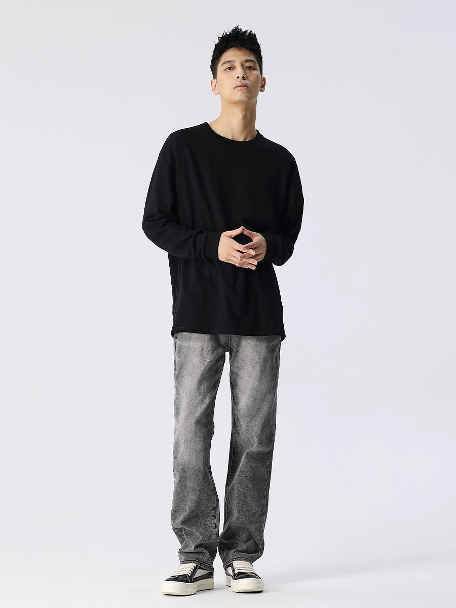 Washed Wide-Leg Straight Denim Jeans WN17615