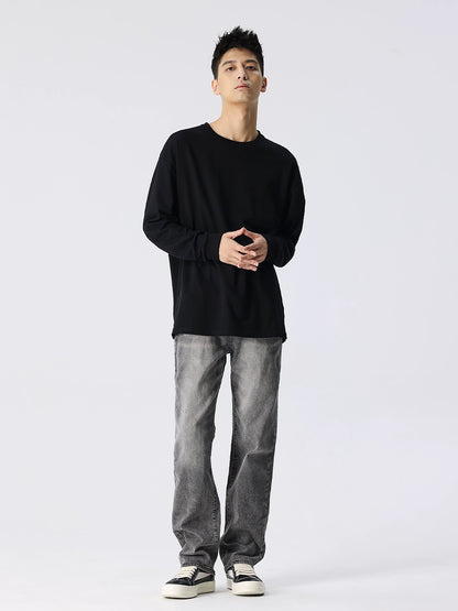 Washed Wide-Leg Straight Denim Jeans WN17615