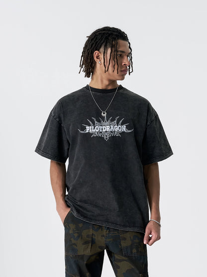 Washed Logo Print Oversize Short Sleeve T-Shirt WN17516