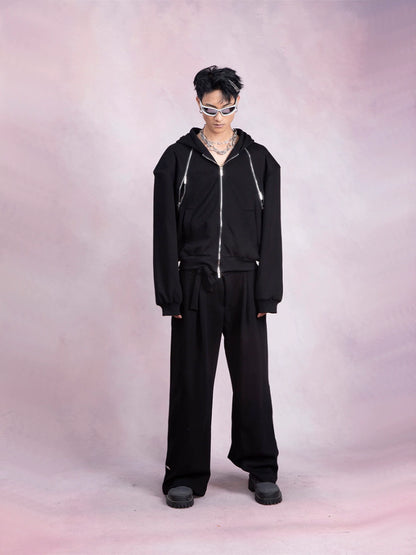 Double Zipper Hoodie & Wide-Leg Straight Sweatpants Setup WN9248