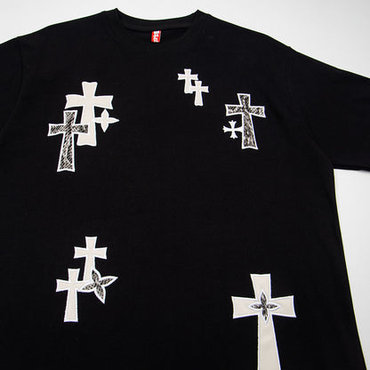 Cotton Cross Applique Embroidery Short Sleeve T-Shirt WN25577
