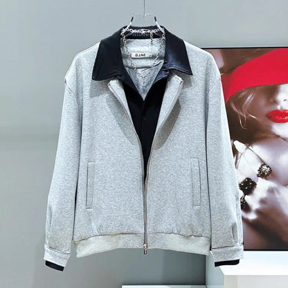 Heavyweight Fake Layered Patchwork Jacket & Wide-Leg Sweatpants Setup WN23959