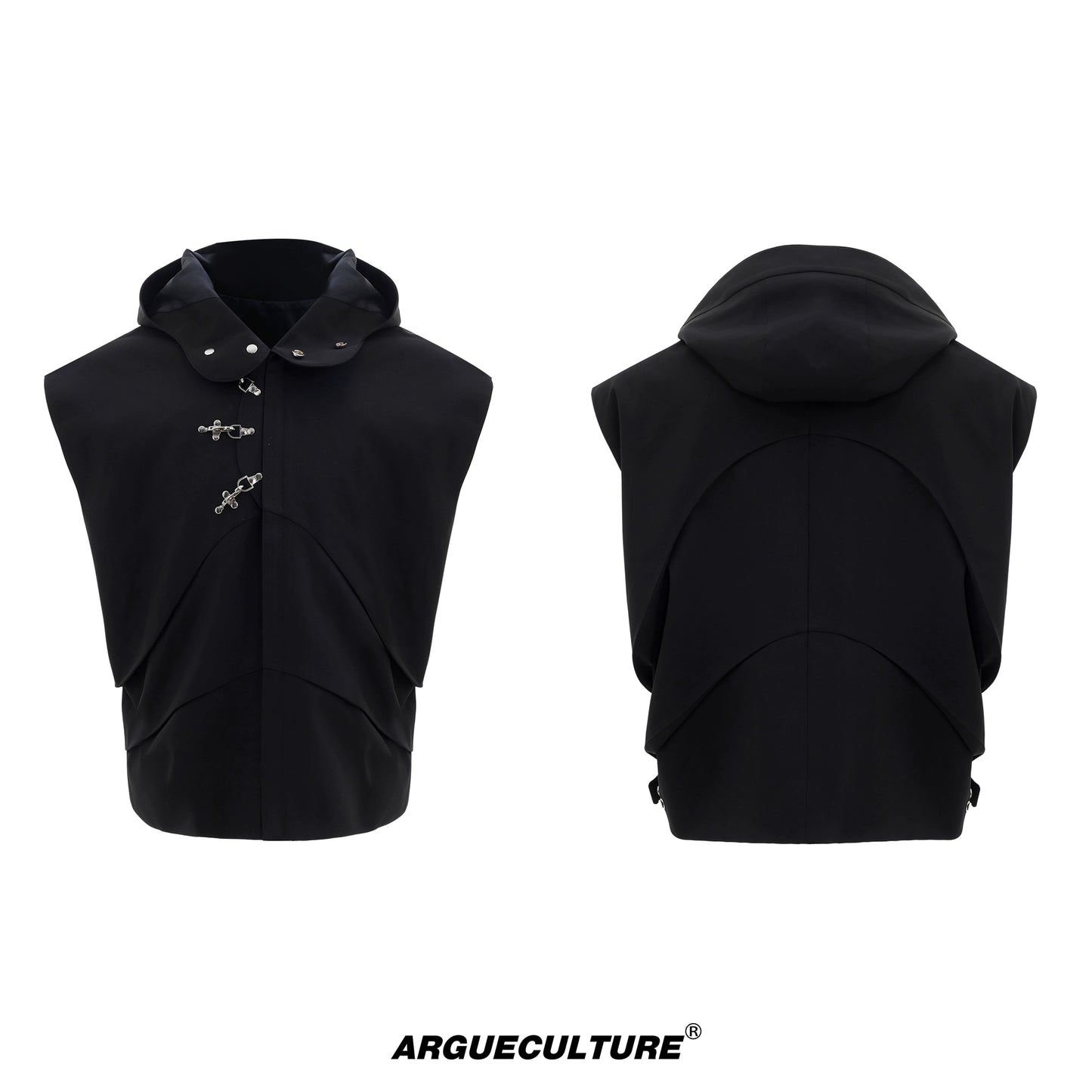 Metal Buckle Hooded Sleeveless Vest & Pants Setup WN18397