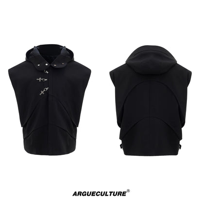 Metal Buckle Hooded Sleeveless Vest & Pants Setup WN18397