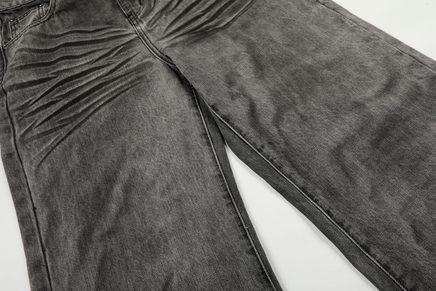 Washed Whisker Straight Denim Jeans WN25909