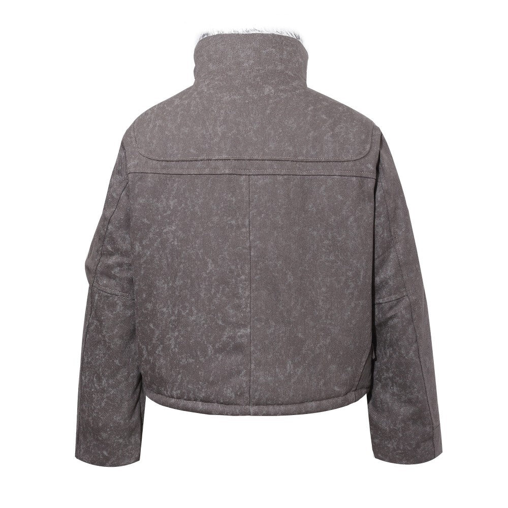 Cropped Fake Fur Collar Quilted Jacket WN28047