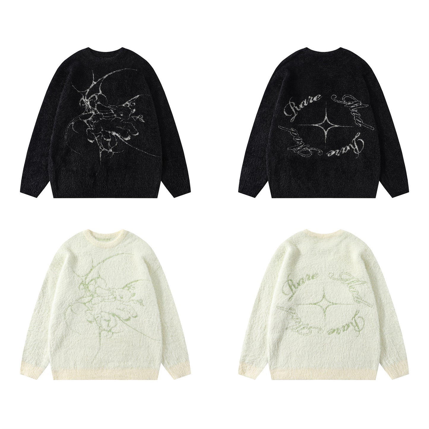 Fake Mink Fleece Letter Embroidery Oversize Knit Sweater WN11580