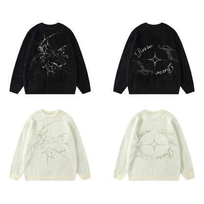 Fake Mink Fleece Letter Embroidery Oversize Knit Sweater WN11580