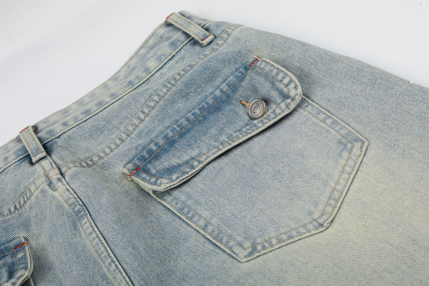 Washed Paint Studs Detail Wide Leg Denim Jeans WN25418