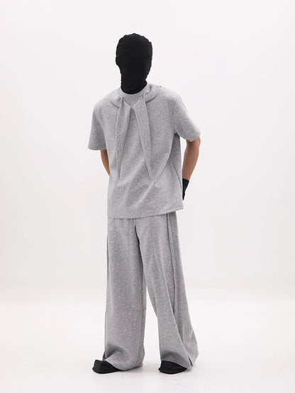Scarf Collar Design Oversize Short Sleeve T-Shirt & Wide Leg Sweatpants Setup WN18658
