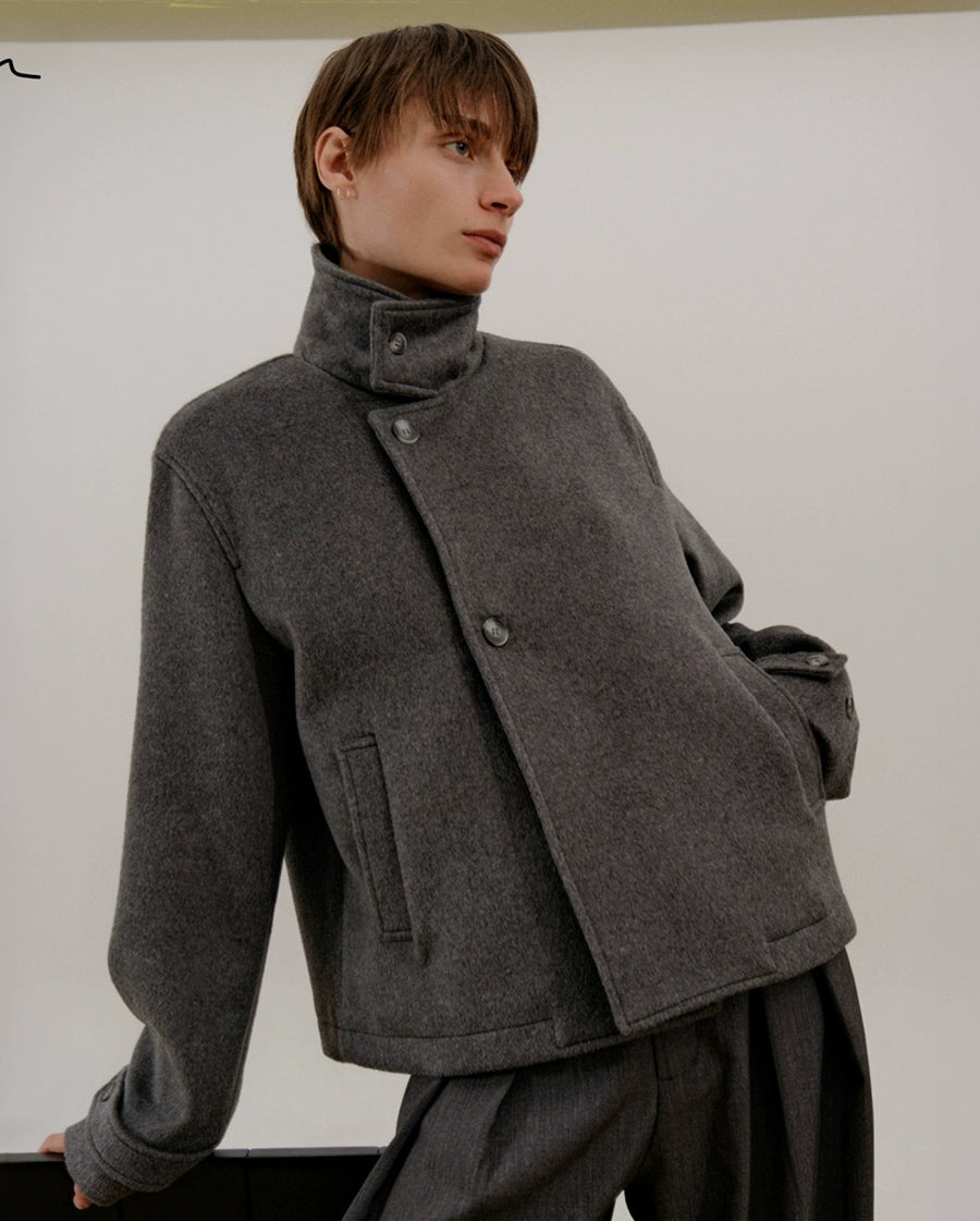 Standing Collar Wool Short Jacket WN21635