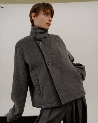 Standing Collar Wool Short Jacket WN21635