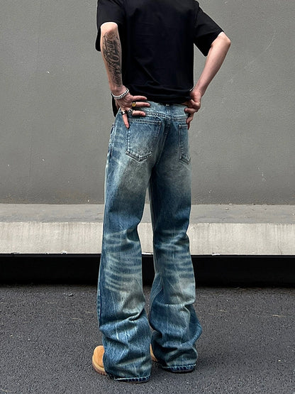 Ice Blue Lightning Pattern Flare Denim Jeans WN19467