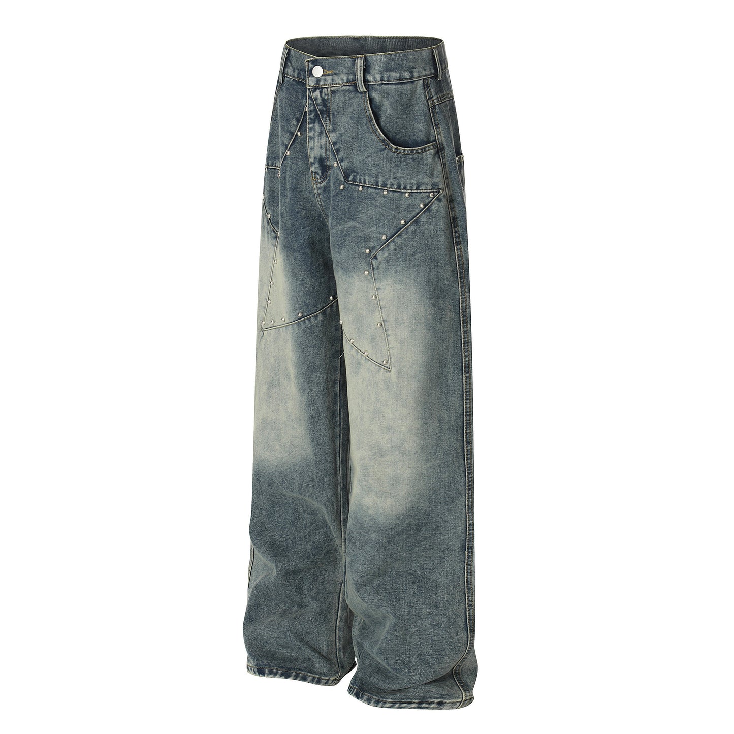 Star Patch Rivet Wide Leg Denim Jeans WN25585
