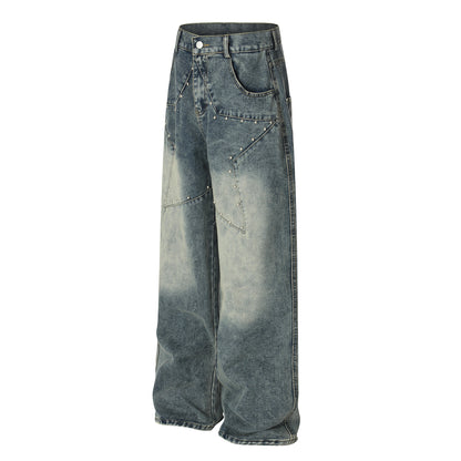 Star Patch Rivet Wide Leg Denim Jeans WN25585