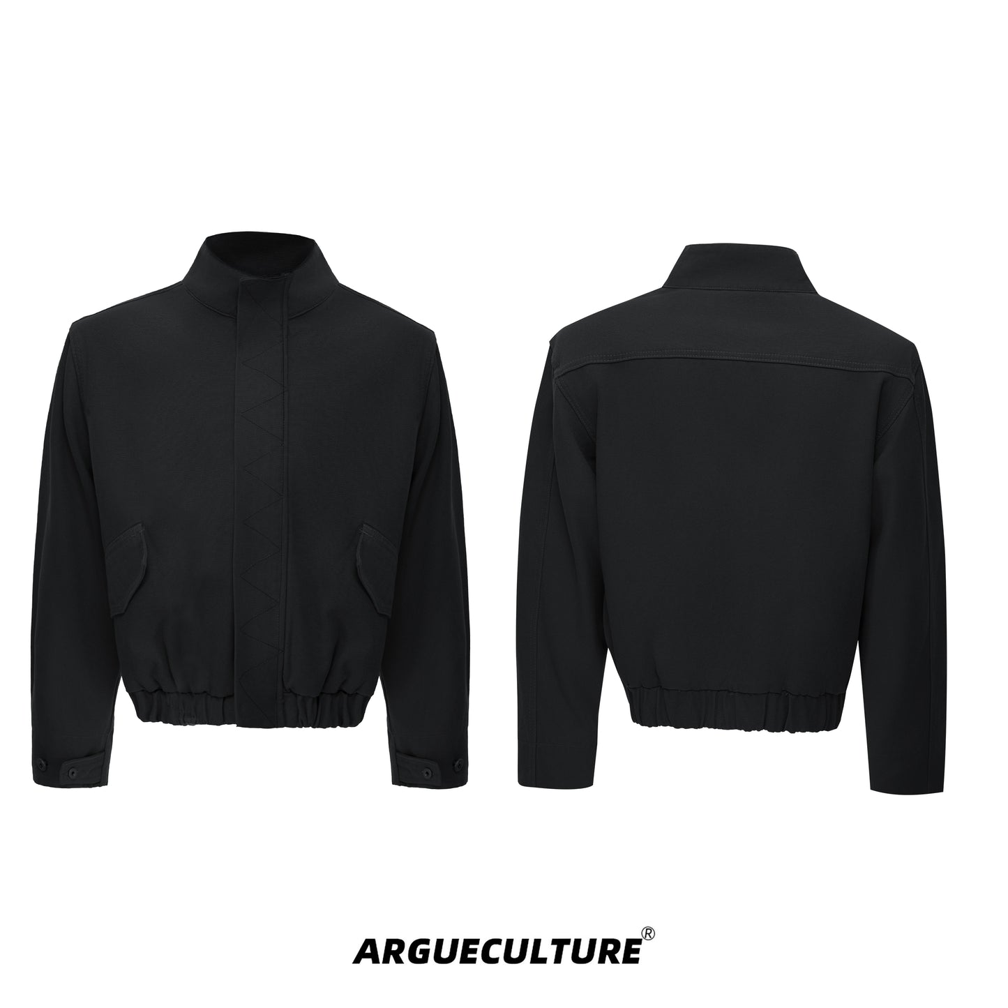 Washed Standing-Neck Cargo Jacket & Wide Leg Pants Setup WN21235