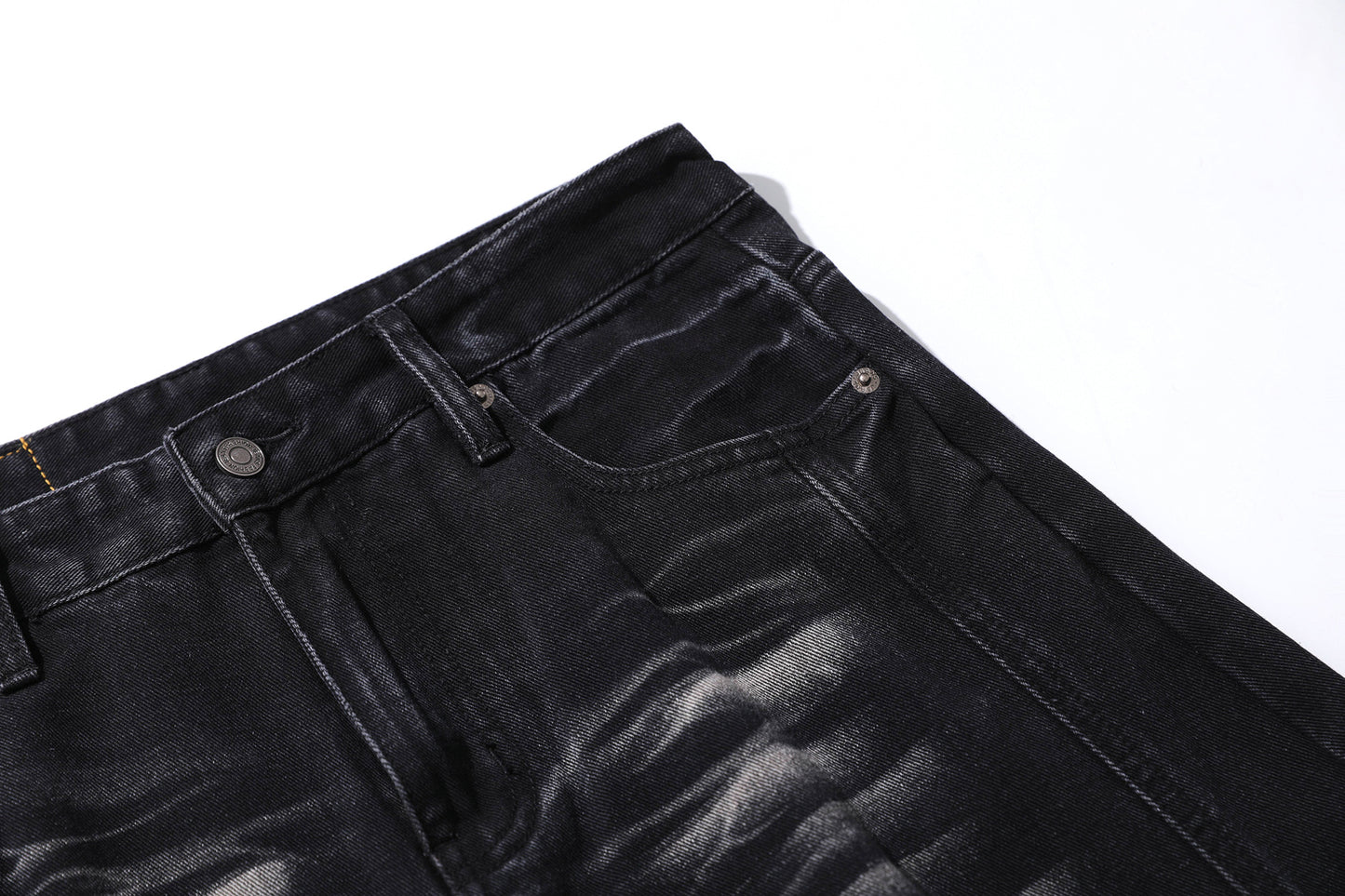 Deconstruction Whisker Curved Wide Leg Denim Jeans WN26161