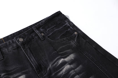 Deconstruction Whisker Curved Wide Leg Denim Jeans WN26161