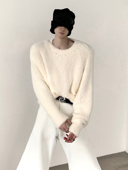 Pearl Collar Furry Knit Sweater WN9208