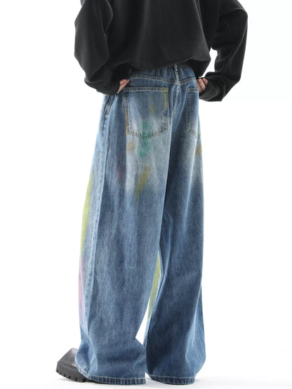 Graffiti Gradient Wide-Leg Straight Denim Jeans WN10375