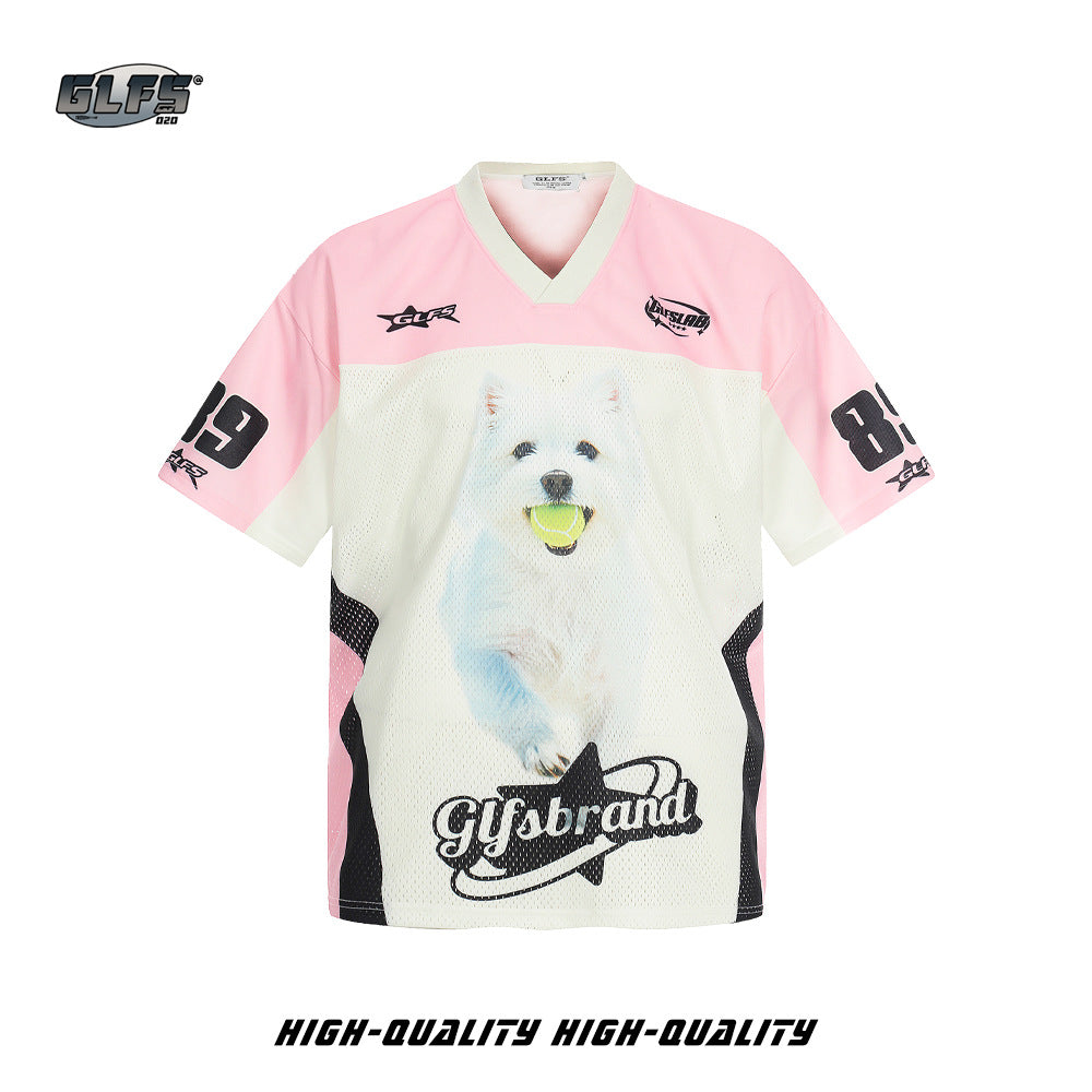Sporty Breathable Dog Print Oversize Short Sleeve T-Shirt WN26541