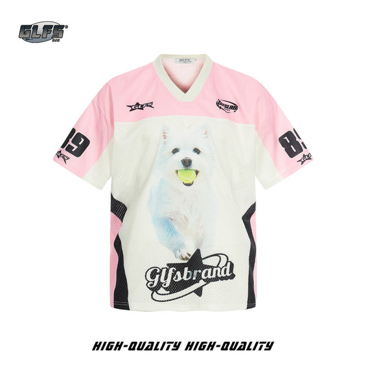 Sporty Breathable Dog Print Oversize Short Sleeve T-Shirt WN26541