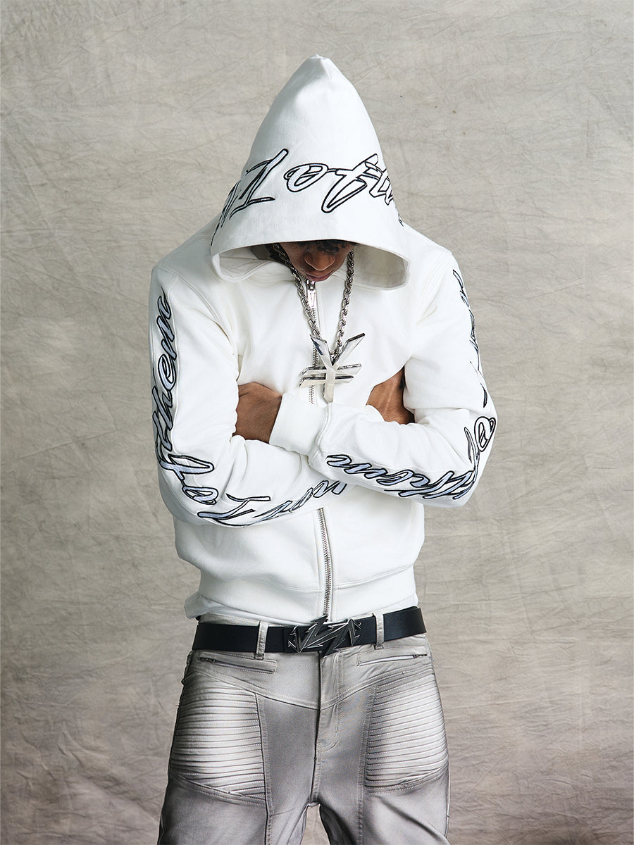 Graphic Applique Embroidery Zipper Hoodie WN20978