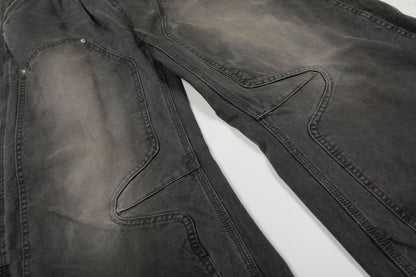 Washed Fade Curved Seam Wide Leg Denim Jeans WN25849