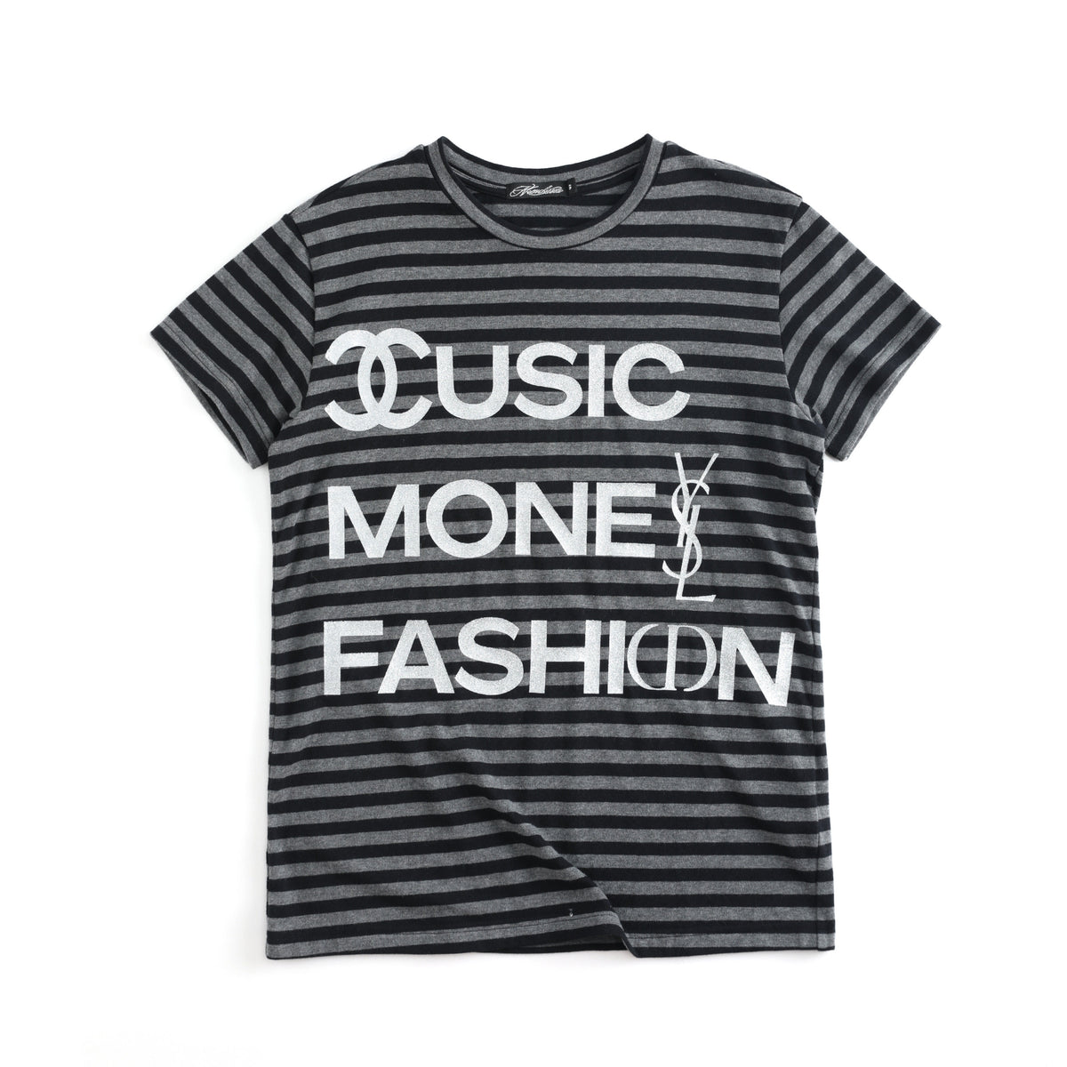 Stripe Letter Logo Print Short Sleeve T-Shirt WN27226