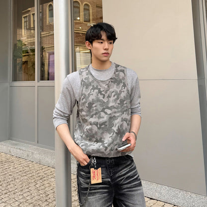 Camouflage Fake Layered Long Sleeve T-Shirt WN25000