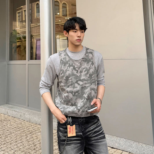 Camouflage Fake Layered Long Sleeve T-Shirt WN25000