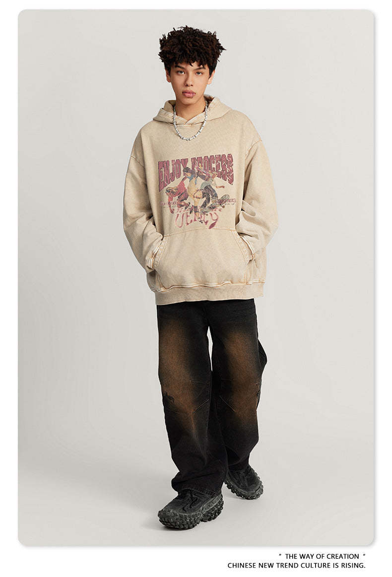 Washed Oversize Skateboard Print Hoodie WN7819