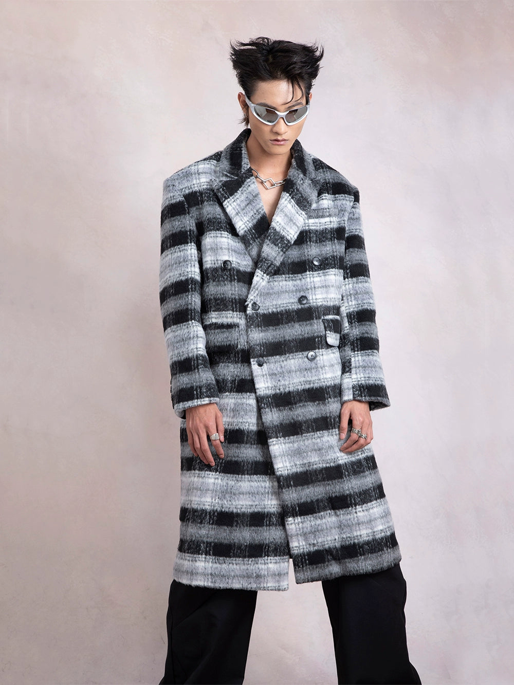 Heavyweight Plaid Over-Knee Coat WN9278