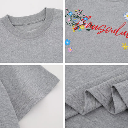 Floral Letter Embroidery Oversize Short Sleeve T-Shirt WN26897