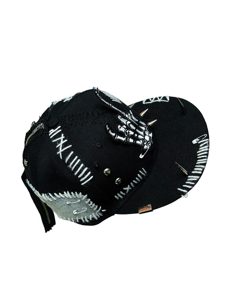 Zipper Rivet Embroidery Flat-Brim Cap WN21144
