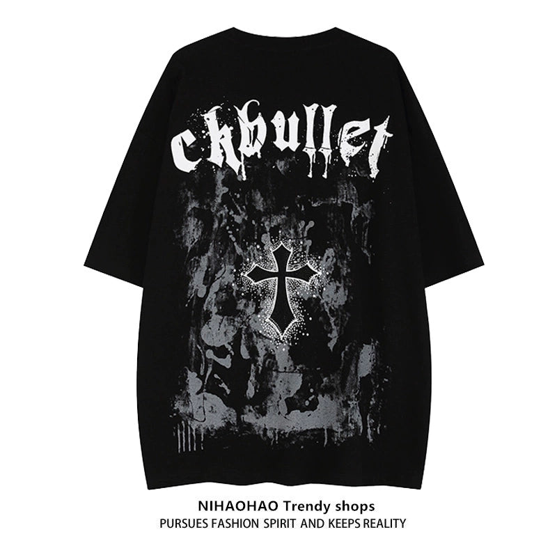 Cross Graphic Letter Print Short Sleeve T-Shirt WN16394