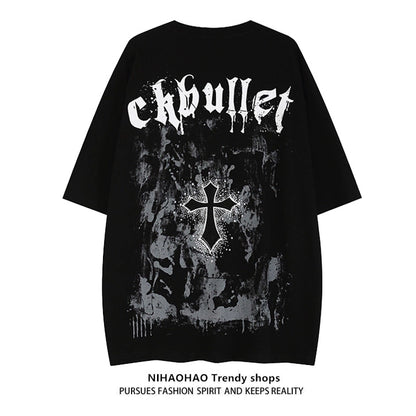 Cross Graphic Letter Print Short Sleeve T-Shirt WN16394