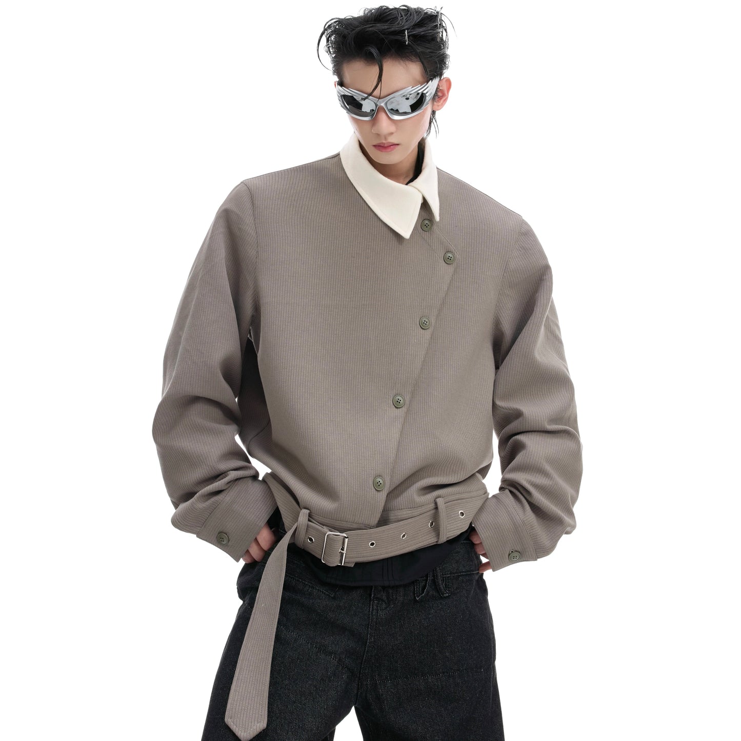 Asymmetric Button Pointed-Collar Jacket WN20521