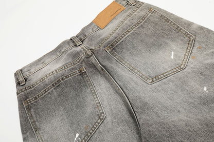 Dirty Washed Paint Wide Leg Denim Jeans WN25929