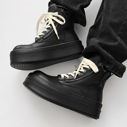 Lace Up Side Zipper Thick Sole Short Boots WN24561