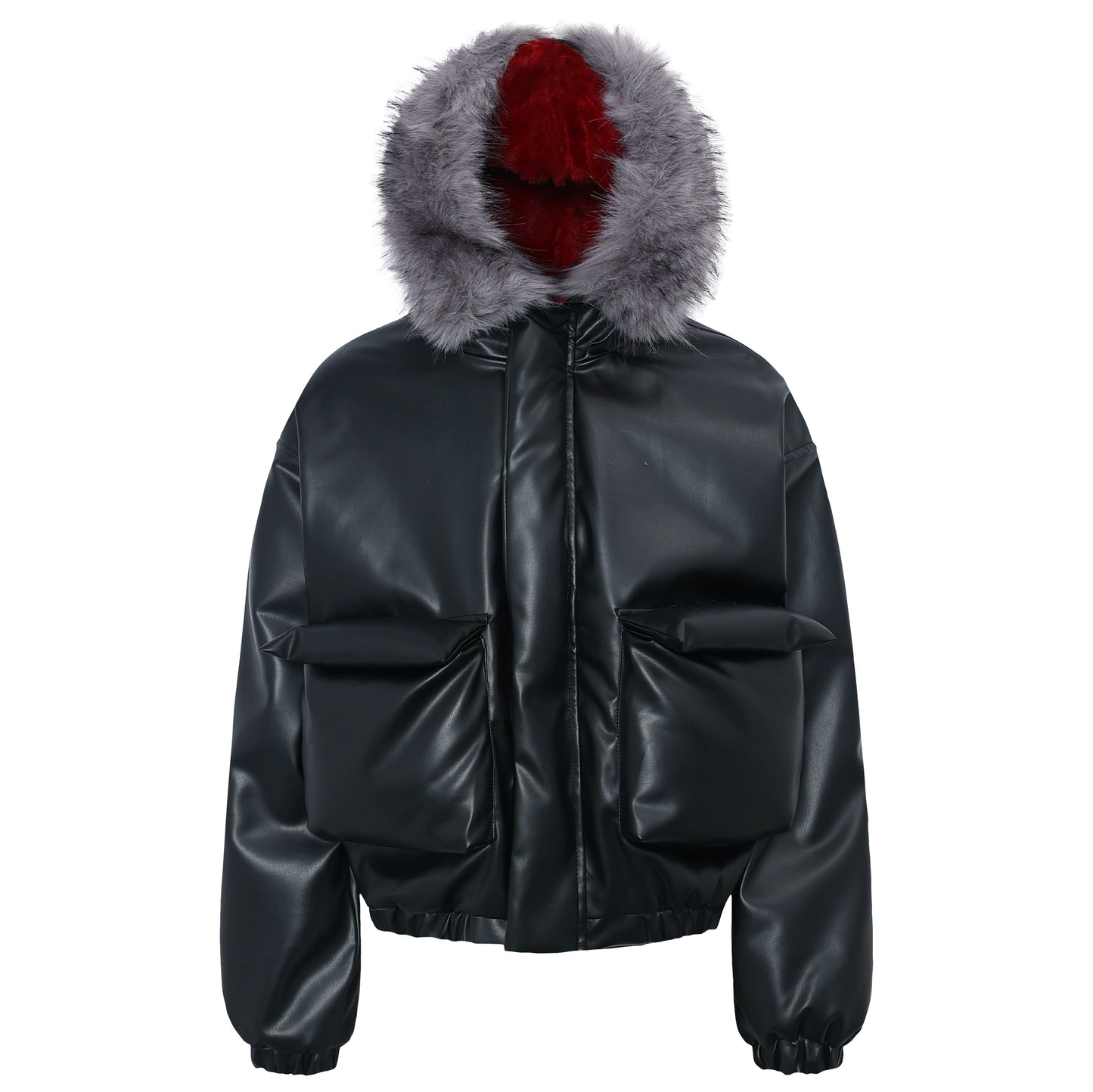 Fake Fur Plush Thick PU Leather Padded Jacket WN22239