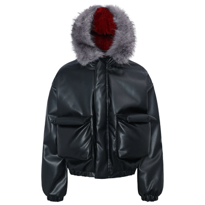 Fake Fur Plush Thick PU Leather Padded Jacket WN22239